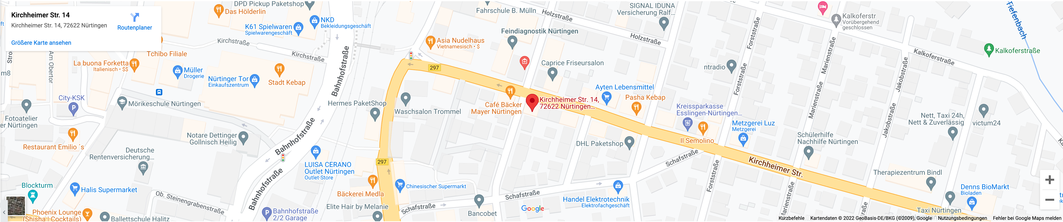 Screenshot Google Maps Kirchheimerrstraße 14, 72622 Nürtingen, Sophia Jung, Praxis für Logopädie